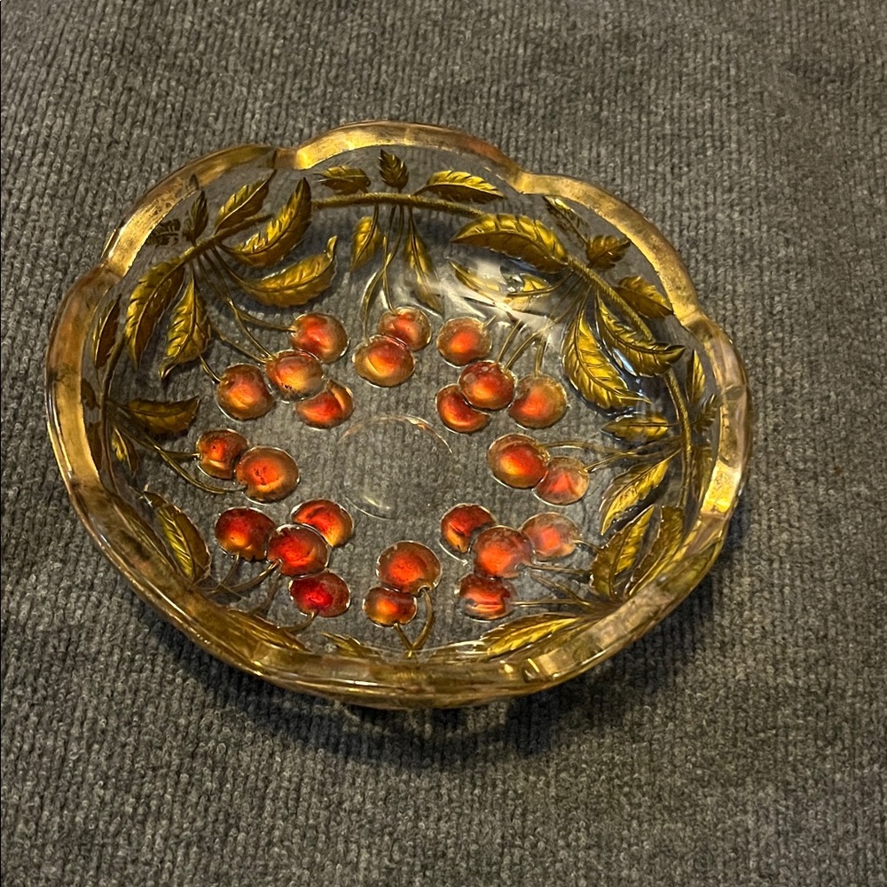 Antique Goofus Glass Integlio Cherry Serving Bowl 10"